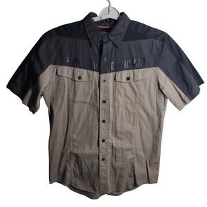 Harley Davidson Mens Short Sleeve Button Up Shirt Black Tan Genuine Size M